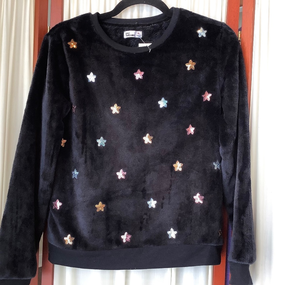 Epic Threads NWT Girls Black Fleece Sweatshirt With Sequin Stars Size XL